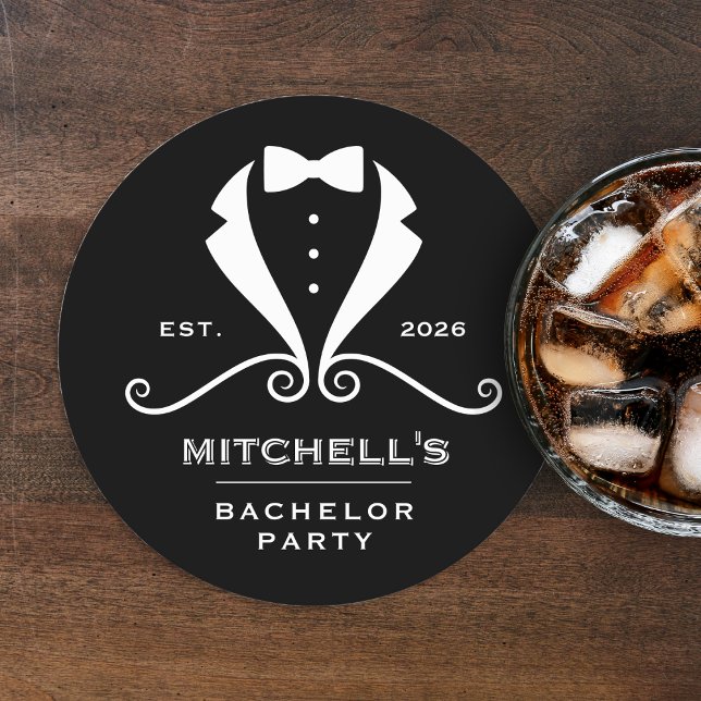 Bachelor Party Tuxedo Suit Bowtie Black Wedding Round Paper Coaster (Bachelor Party Tuxedo Suit Bowtie Black Wedding Round Paper Coaster
)