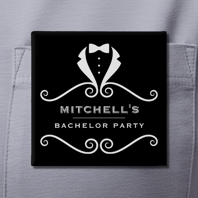 Bachelor Party Tuxedo Suit Bowtie Black & White 2 Inch Square Button (Bachelor Party Tuxedo Suit Bowtie Black & White Button
)