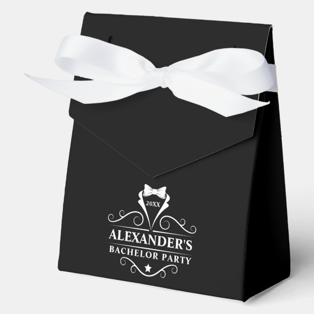Bachelor Party Tuxedo Tie Black and White Favor Box (Front)