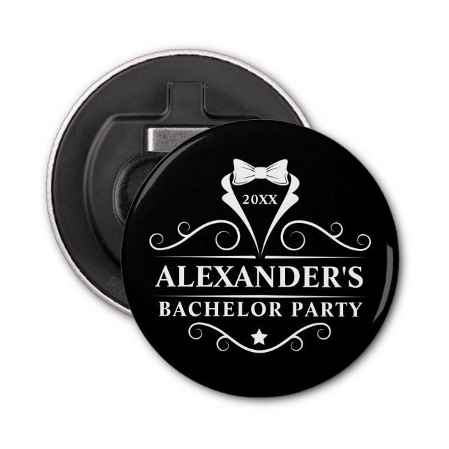 Bachelor Party Tuxedo Tie Black Bottle Opener (Front)