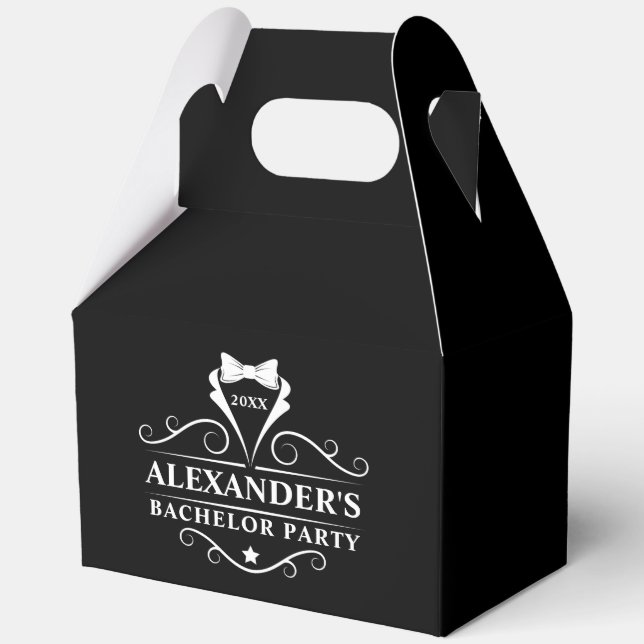 Bachelor Party Tuxedo Tie Black Gable Favour Box (Front)