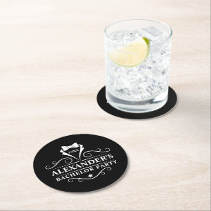 Bachelor Party Tuxedo Tie Black  Round Paper Coaster