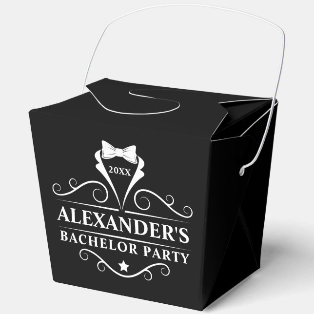 Bachelor Party Tuxedo Tie Black Takeout Favor Box (Front)