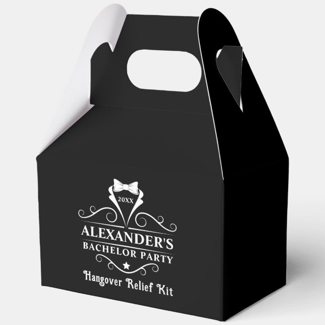 Bachelor Party Tuxedo Tie Hangover Black Favor Box (Front)