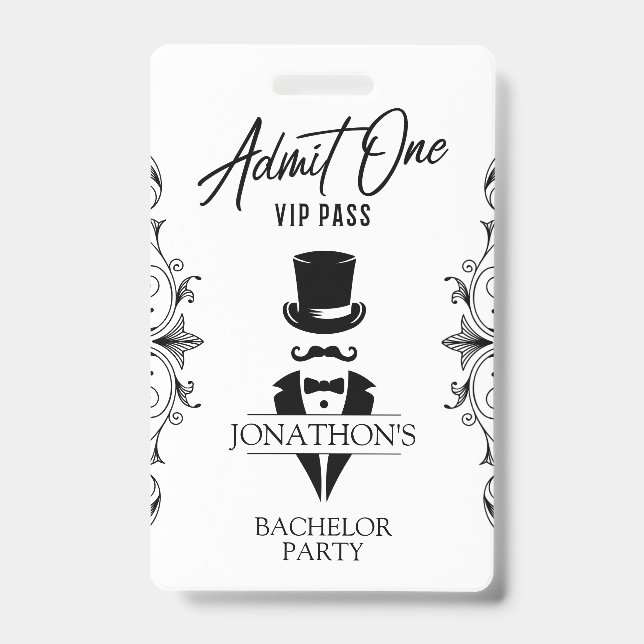 Bachelor Party Vintage Tuxedo VIP Badge (Front)