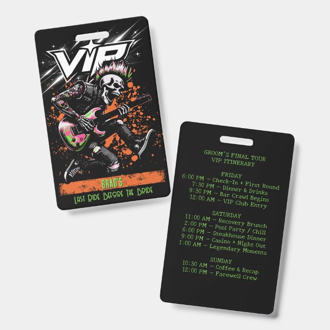 Bachelor Party VIP Badge Backstage Pass (Front & Back)