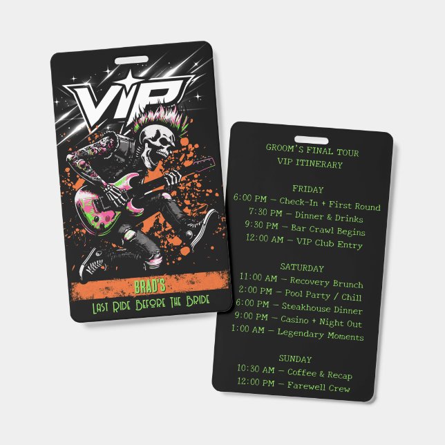 Bachelor Party VIP Badge Backstage Pass (Front & Back)
