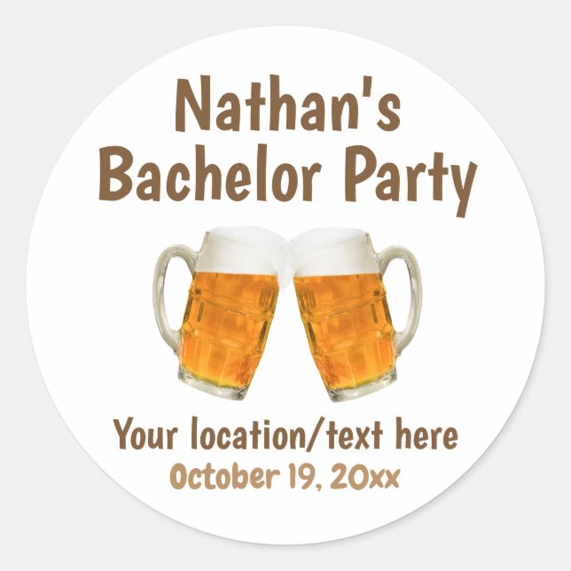 Bachelor Party Wedding Beer Cheers Classic Round Sticker (Front)