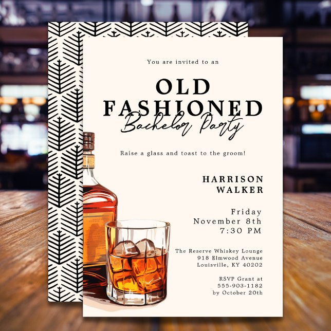 Bachelor Party Whiskey Theme Old Fashioned Elegant Invitation (Fully customizable. )
