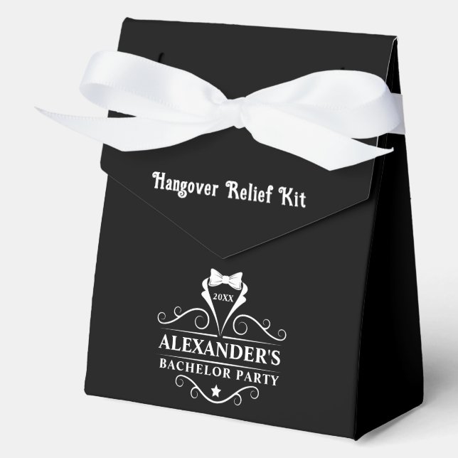 Bachelor Party White Tuxedo Tie Hangover Black Favor Box (Front)