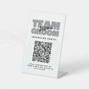 Bachelor QR Code Party Buy Drink Shot Team Groom Pedestal Sign