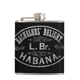 Bachelor’s Delight Vintage Cigar Brand Stamp Hip Flask