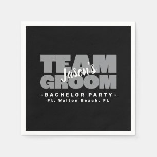 Bachelor Stag Party Team Groom Brews Black Grey Napkin