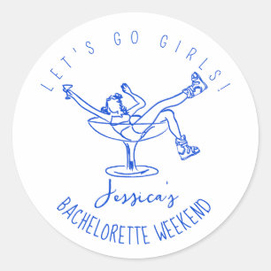 Bachelorette apres ski scribble hand drawn retro classic round sticker