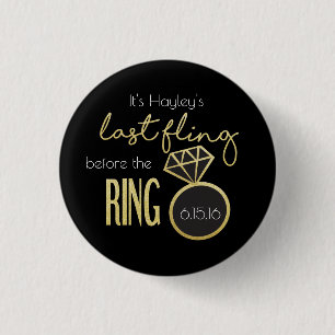 Bachelorette Badge with with with Gold Glitter 1 Inch Round Button