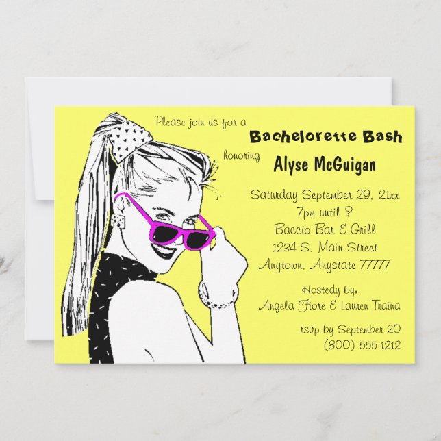 Bachelorette Bash Yellow Invitation (Front)