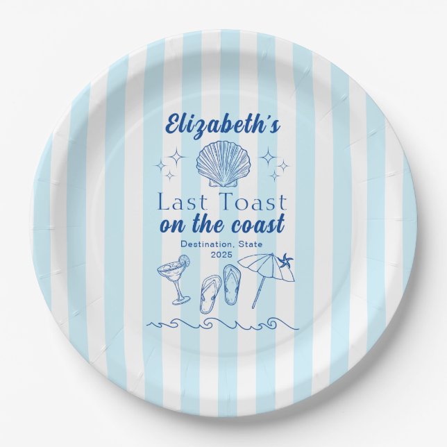 Bachelorette Beach Party Last Toast On the Coast Paper Plate (Front)