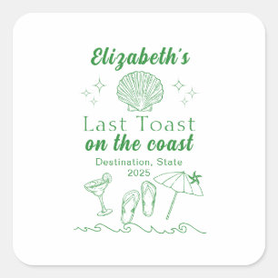 Bachelorette Beach Party Last Toast On the Coast Square Sticker