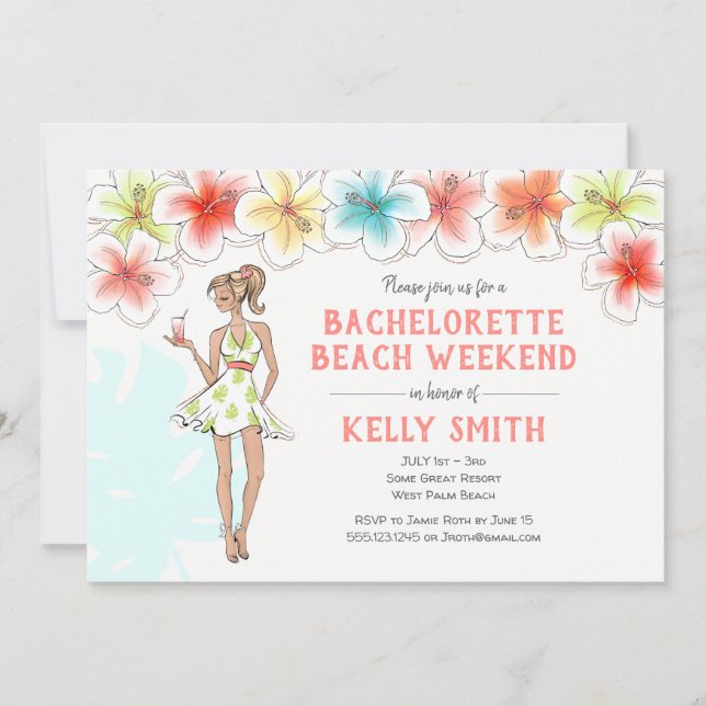 Bachelorette Beach Week-end Getaway Invitation (Devant)