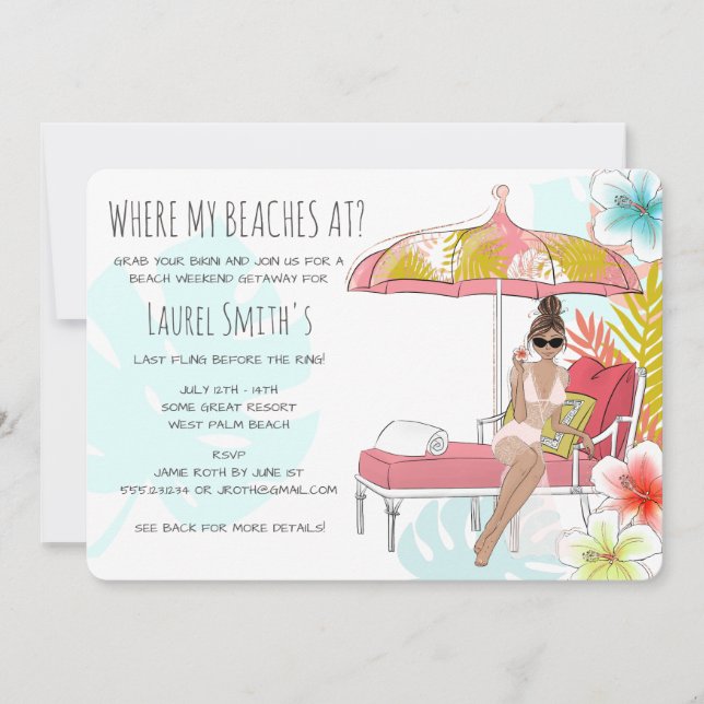 Bachelorette Beach Weekend Getaway Invitation (Front)
