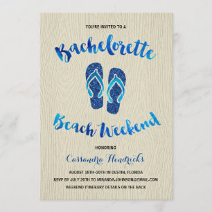 Bachelorette Beach Weekend with Blue Faux Glitter Invitation