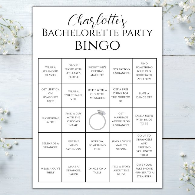 Bachelorette Bingo Hen Party Game Challenge Card (bachelorette bingo hen party game bachelorette party games challenge bingo minimalist )