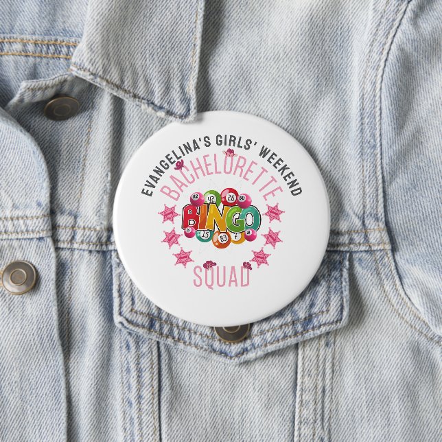 BACHELORETTE BINGO SQUAD Custom Western Coquette 4 Inch Round Button (In Situ)