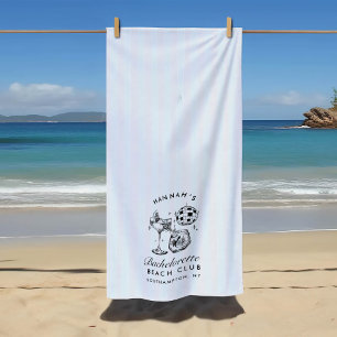 Bachelorette Blue & Black Retro Modern Beach Towel