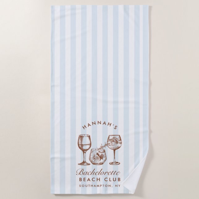 Bachelorette Blue & Brown Retro Modern Beach Towel (Front)