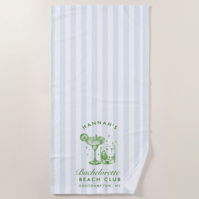 Bachelorette Blue & Green Retro Modern Beach Towel (Front)