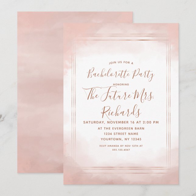 Bachelorette Blush Rose Gold Invitation (Devant / Derrière)