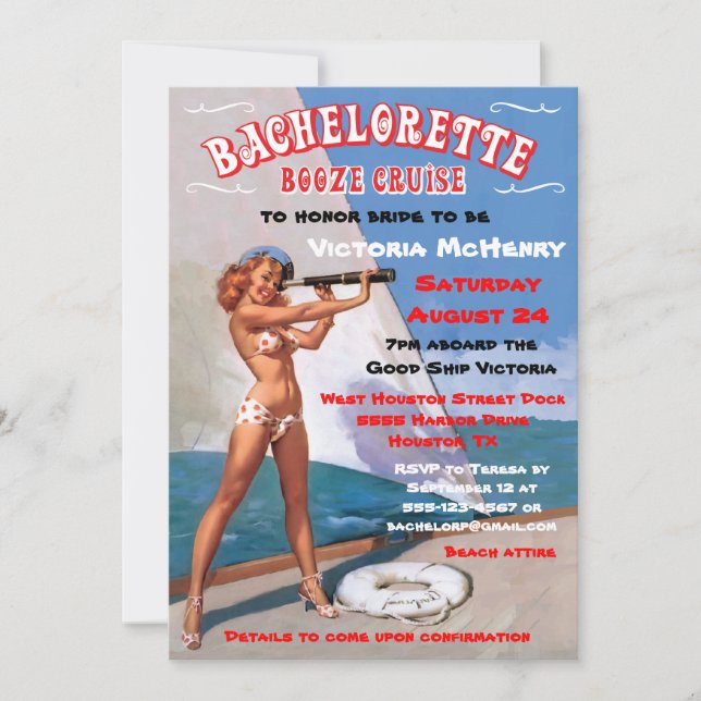 Bachelorette Booze Cruise Party Invitations (Devant)