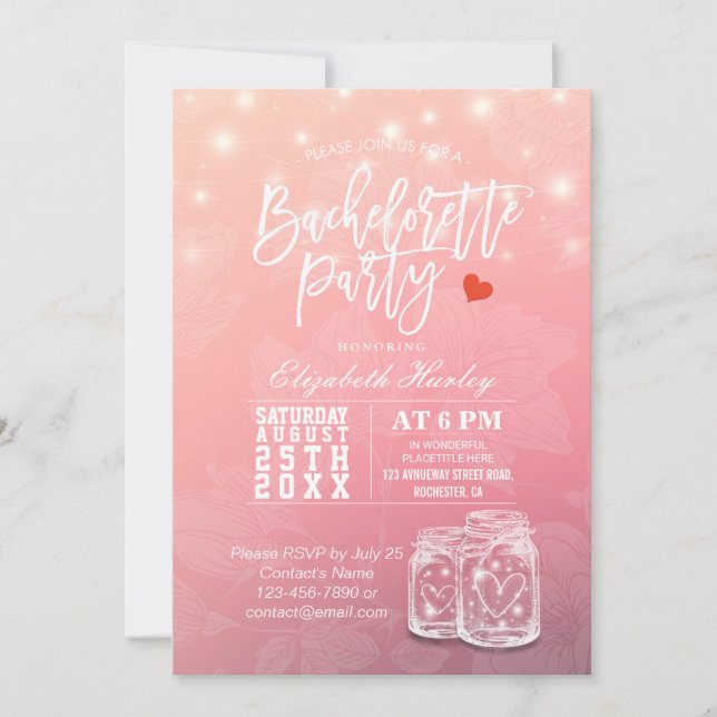 Bachelorette Bridal Shower Mason Jar String Lights Thank You Card (Front)
