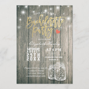 Bachelorette Bridal Shower Rustic Wood Mason Jars Invitation