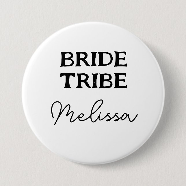 Bachelorette Bride Tribe Black And White Name 3 Inch Round Button (Front)