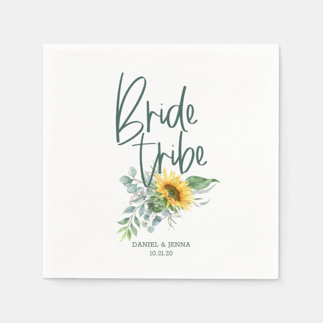 Bachelorette Bride Tribe Sunflower Wedding Napkin (Front)