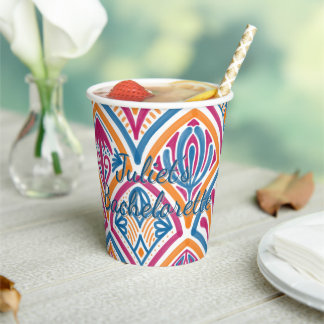 Bachelorette Bright Colourful Pink Blue & Yellow Paper Cups