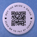 Bachelorette Buy The Bride A Drink Purple QR Code 2 Inch Round Button<br><div class="desc">A simple custom lavender lilac pastel purple "Buy the Bride a Drink" Bachelorette Party QR code round button pin in a modern minimalist style with a cute heart detail. The template can be easily updated with your QR code and custom text, eg. scan QR to pay by Venmo. #bachelorette #buythebrideadrink...</div>