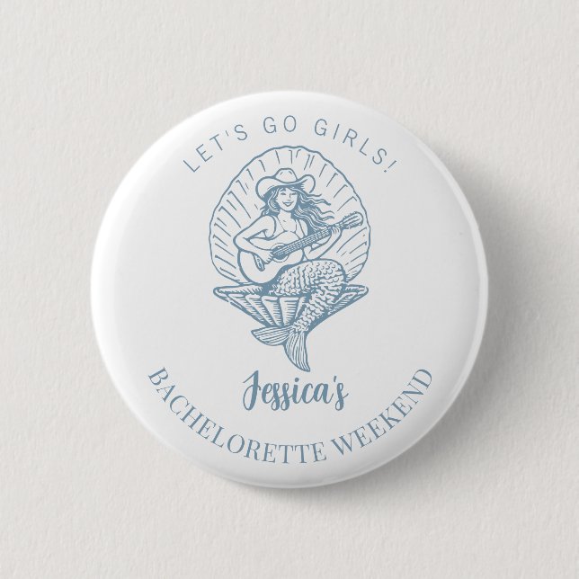 Bachelorette coastal cowgirl beach bach 2 inch round button (Front)