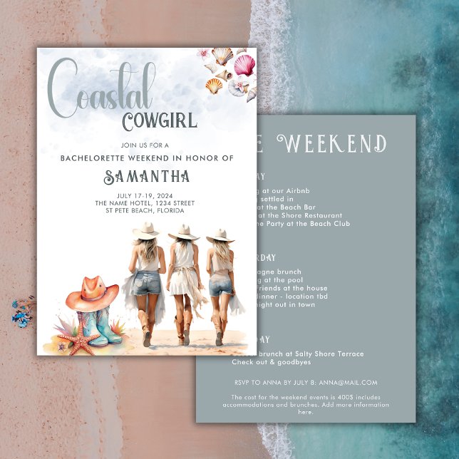 Bachelorette Coastal Cowgirl Invitation Itinéraire (Créateur téléchargé)