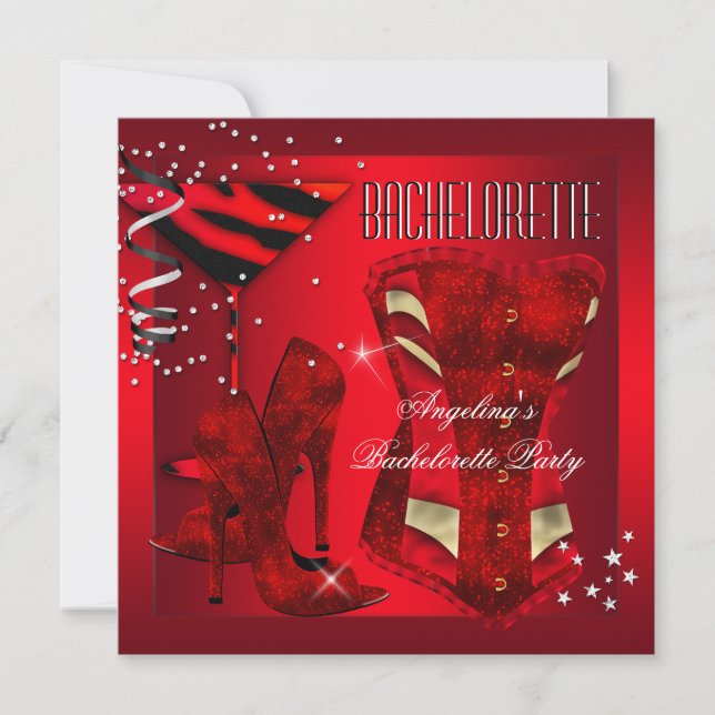 Bachelorette Corset Red High Heel Shoes Invitation (Front)