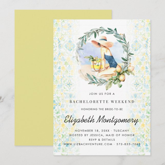 Bachelorette Destination Mediterranean Citrus Invitation (Front/Back)