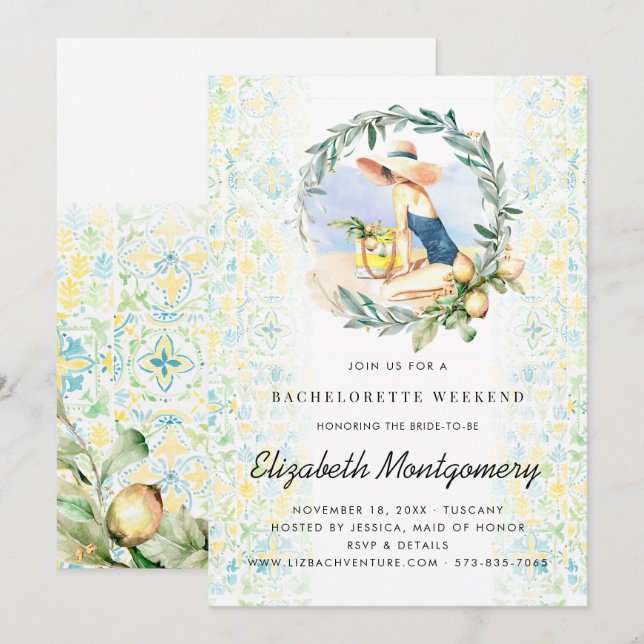 Bachelorette Destination Mediterranean Citrus Invitation (Front/Back)