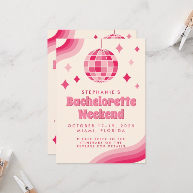 Bachelorette Disco Themed Weekend Invitation (Front/Back In Situ)