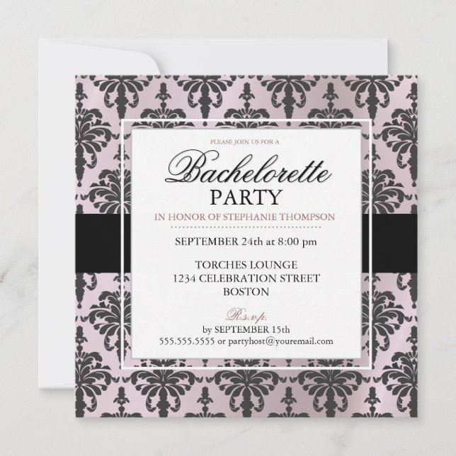 Bachelorette en dentelle noire Invitations à Blush (Devant)