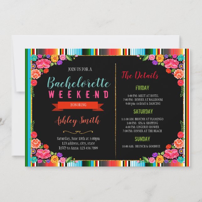 Bachelorette Fiesta avec invitation Itinéraire (Devant)