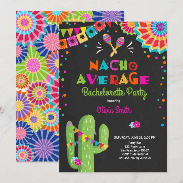 Bachelorette Fiesta Invitation Nacho Moyenne (Devant / Derrière)