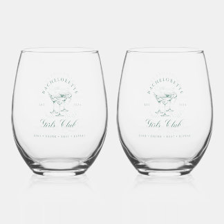 Bachelorette Girl's Club  Stemless Wine Glass