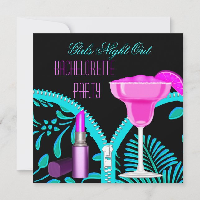 Bachelorette Girls Night Out Teal Hot Pink Invitation (Front)