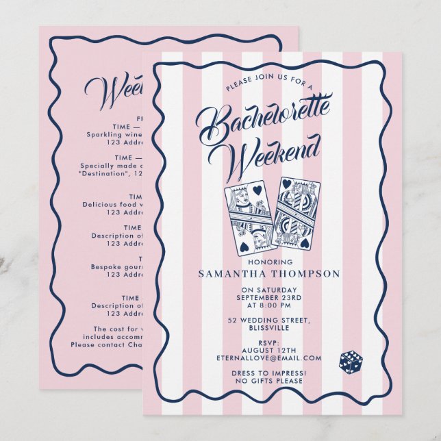Bachelorette Itinerary Bach Weekend Casino Pink Invitation (Front/Back)